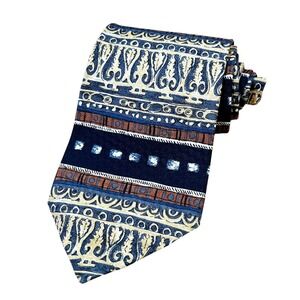 Vintage Guess Neck Tie 100% Silk Black & Gold Geometric Pattern USA Made